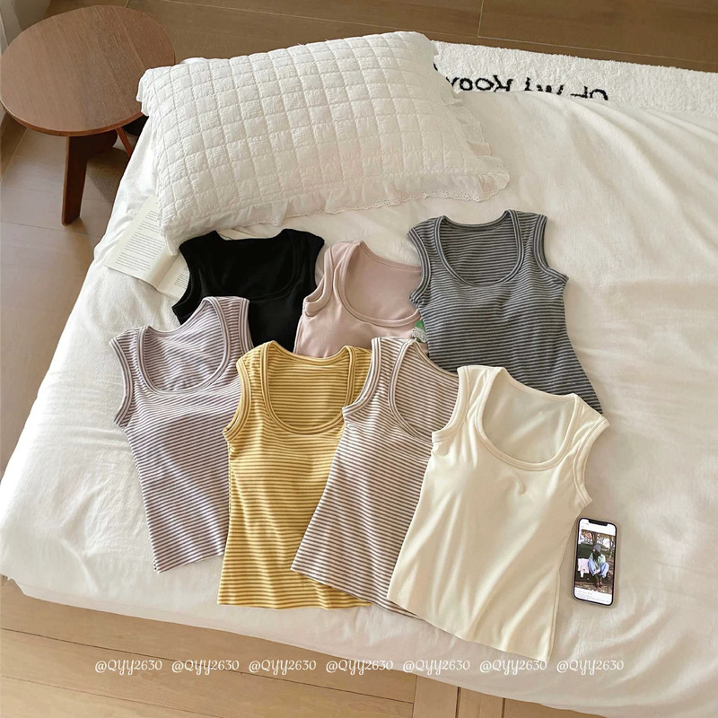 Beizina autumn and winter double-sided brushed warm wide-shoulder vest machine washable fixed cup slim-fit sleeveless top Beizina autumn and winter double-sided brushed warm wide-shoulder vest machine washable fixed cup slim-fit sleeveless top