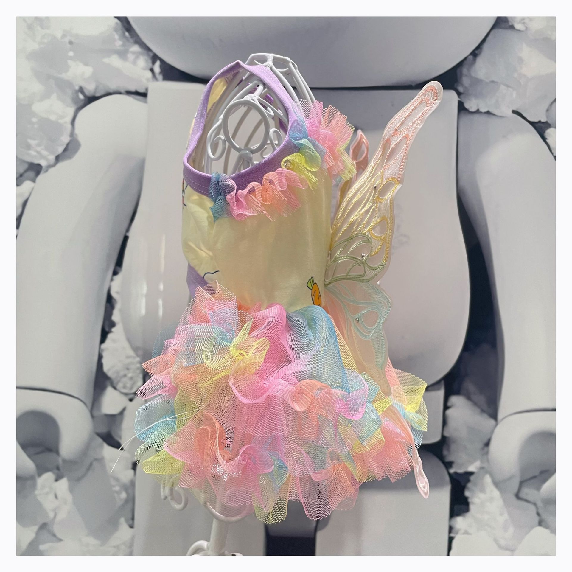 Ropa para mascotas Bichón maltés vestido de verano de mariposa grande falda de gasa arcoíris falda tutú para perro