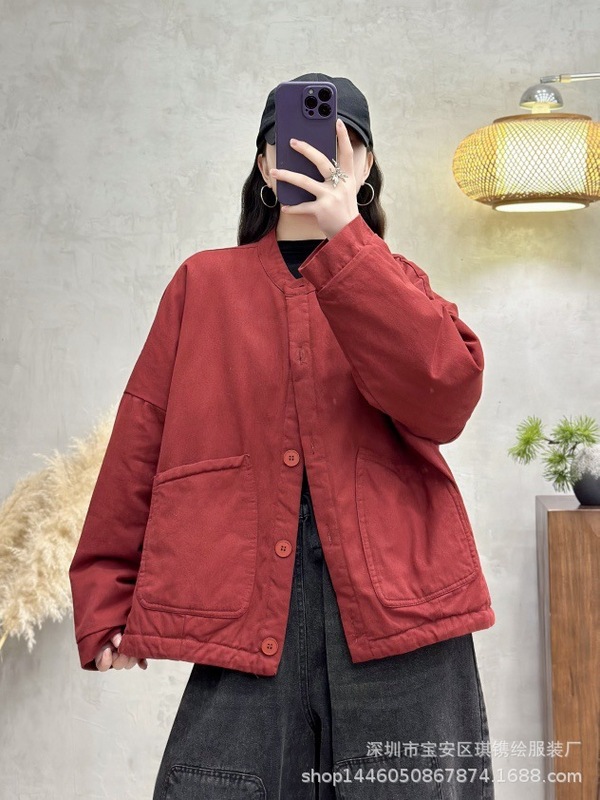 琪镌绘制冬季款韩系单排扣休闲时尚宽松百搭圆领棉衣女上衣潮185|undefined