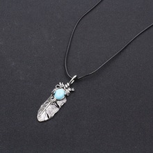 亚马逊热销金属树叶吊坠时尚设计镶宝石项链个性复古潮流男女通用