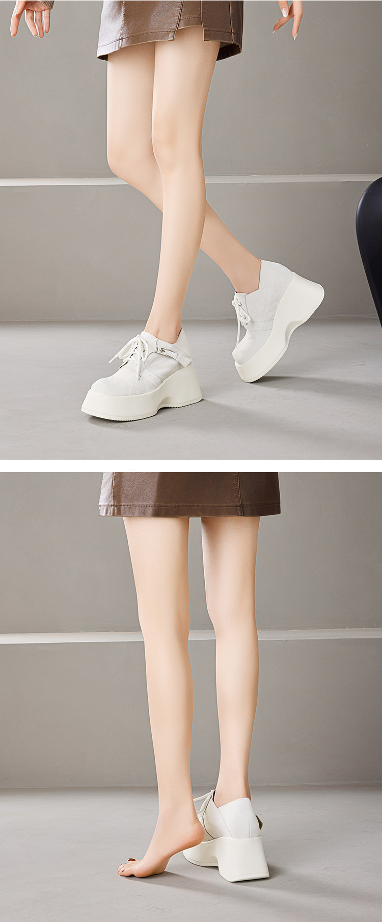 Giày sneaker nữ đế dày 10 cm buộc dây phong cách bệt platform — màu đen chi tiết 4
