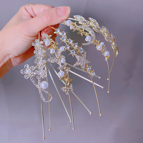  New Zircon Diamond Headband Female Princess Style Headband Temperament Pearl Hairpin High-end Outing Headwear
