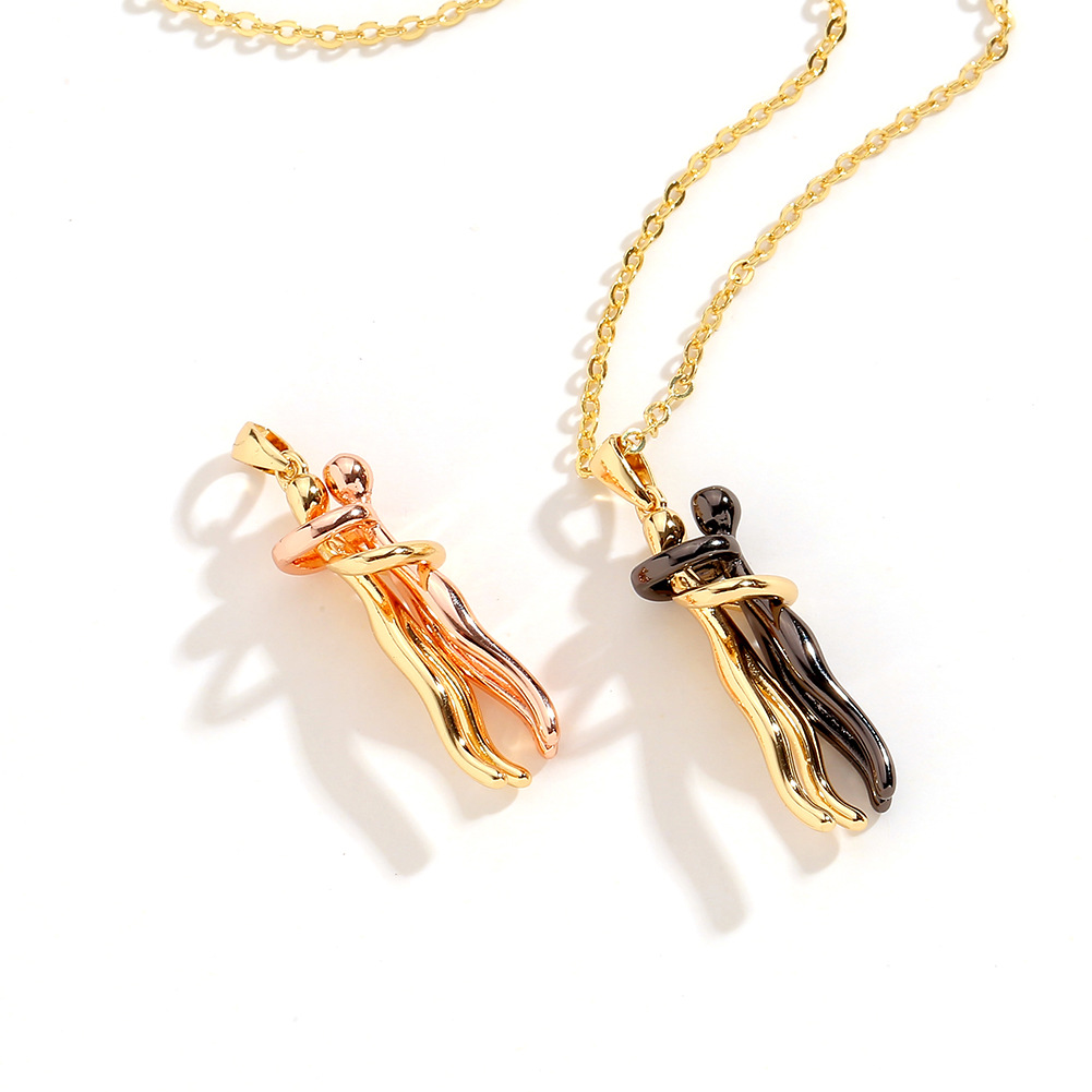 new simple copper plated real gold love hug cute necklace