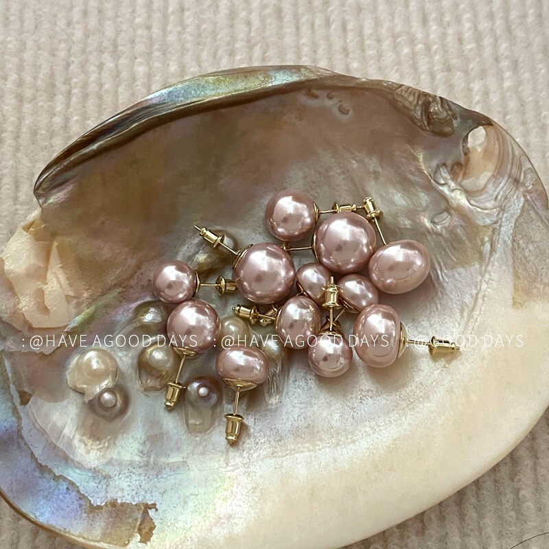 French retro mermaid pink steamed bread pearl stud earrings niche design elegant high sense 925 silver needle sweet beauty ~ French retro mermaid pink steamed bread pearl stud earrings niche design elegant high sense 925 silver needle sweet beauty ~