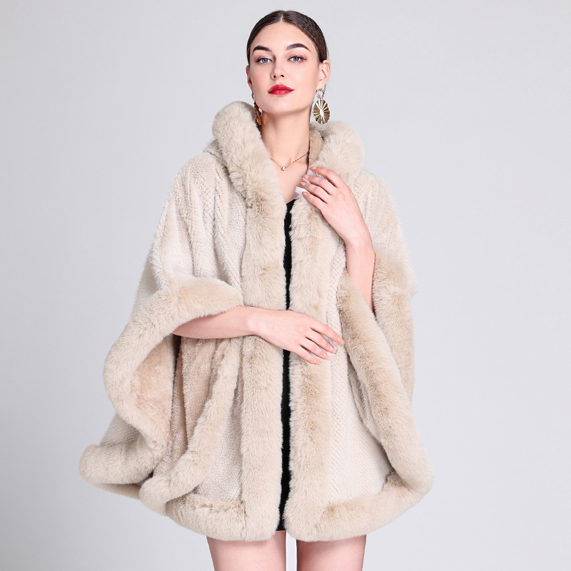 Fur collar and fleece thick cape cape large size loose cape coat_voghion.com