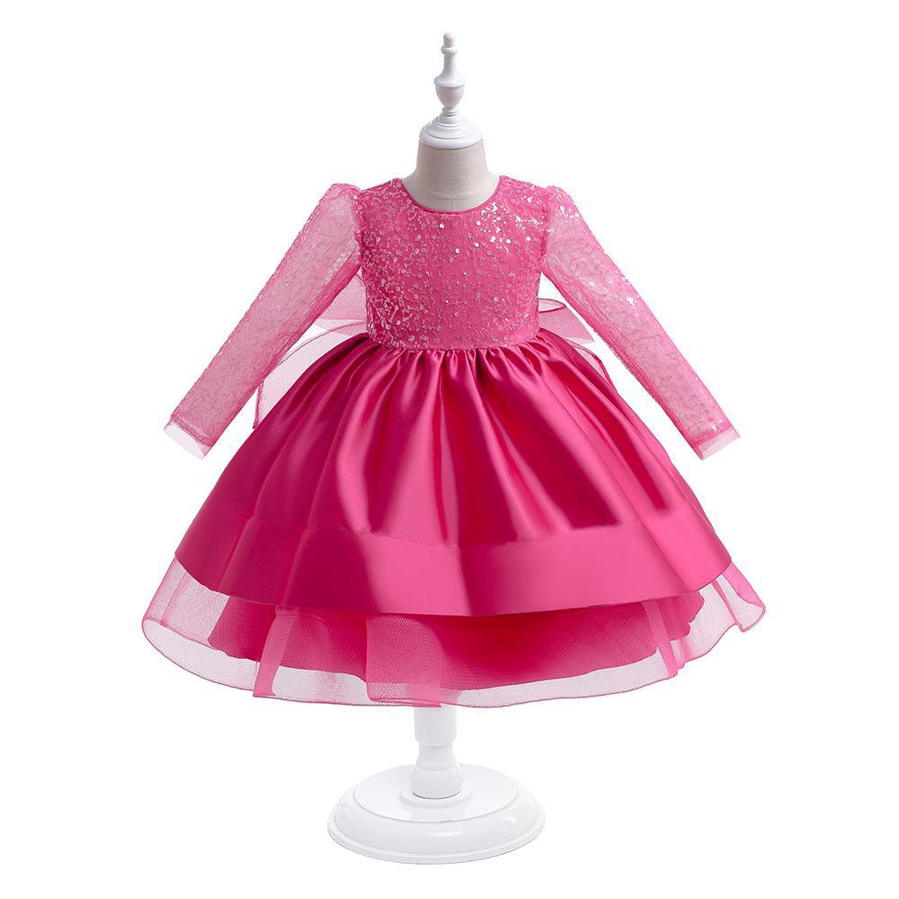 Vestido de niños de comercio exterior europeo y americano vestido de princesa pettiskirt vestido de rendimiento de piano vestido de malla de lentejuelas para niños