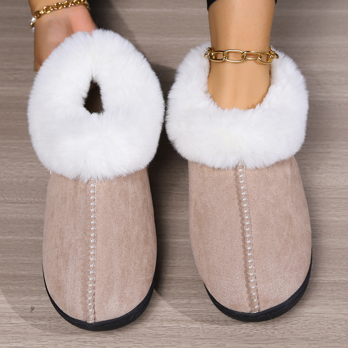 Home cotton slippers female Baotou cotton drag indoor household non-slip neutral slippers_voghion.com