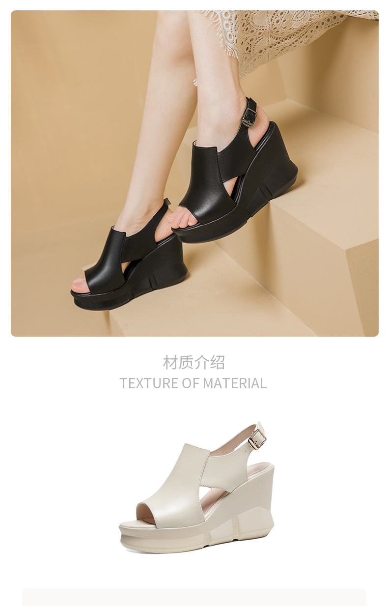 Sandal nữ đế xuồng miệng cá da bò, quai ngang đơn giản, gót cao 8 cm — Màu đen chi tiết 2