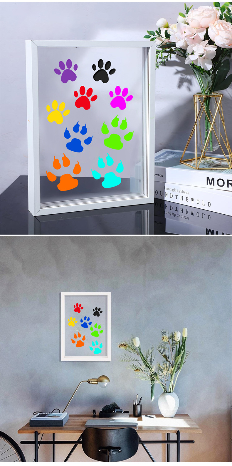 Pet DIY photo frame colourful graffiti hand and foot prints memorial photo frame can be hung or displayed