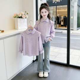 女童衬衫长袖中大童2026春季新款儿童棉上衣洋气衬衣公主风外穿