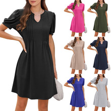 2025亚马逊跨境女装外贸新款纯色短袖休闲女式宽松一字领短裙