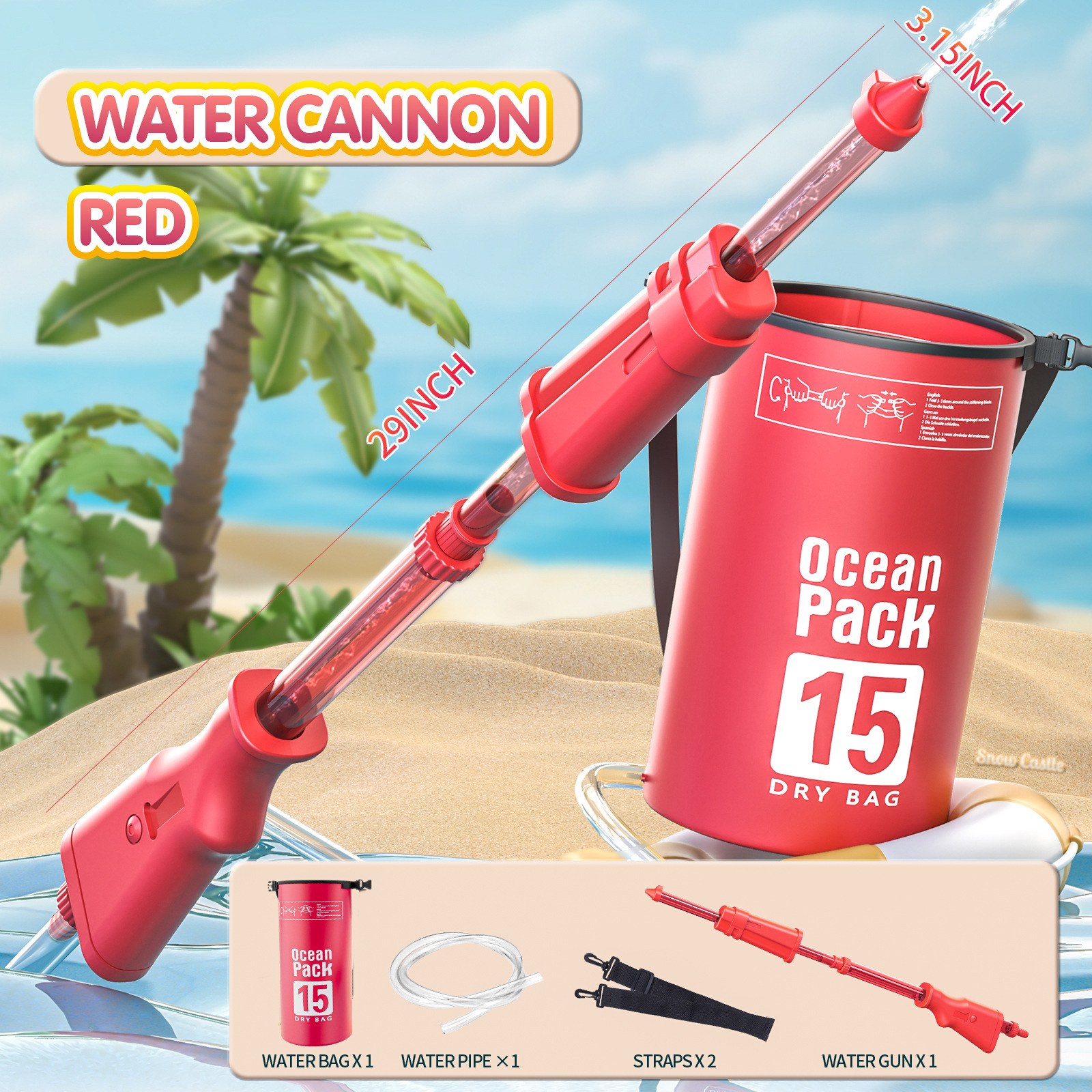080 Pull-out water cannon [Pink] + 15L backpack