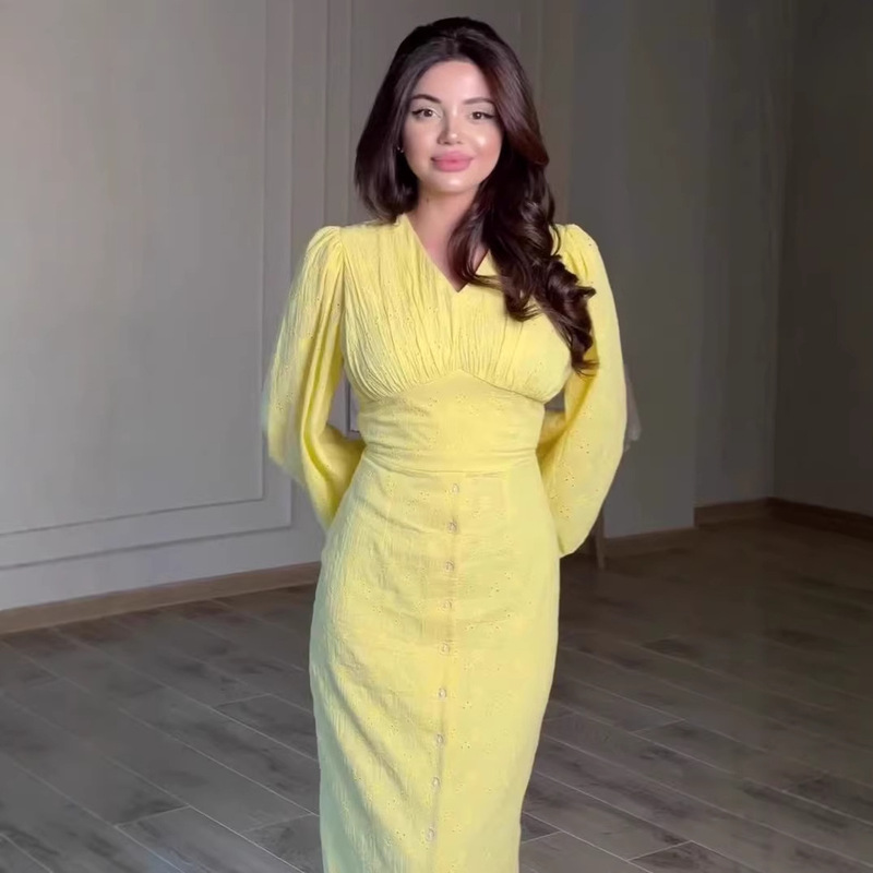 Women's Summer Dress Amazon Long-Sleeve Long Dress Comfortable New Retro 2025 Fresh Sweet Cross-Border European and American Style Women's Summer Dress Amazon Long-Sleeve Long Dress Comfortable New Retro 2025 Fresh Sweet Cross-Border European and American Style