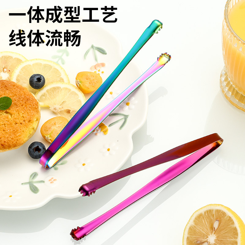 Clip de hielo de acero inoxidable transfronterizo 201 Clip de bloque de hielo antideslizante de red engrosado Clip de café de frutas Clip de azúcar Clip de comida con dientes