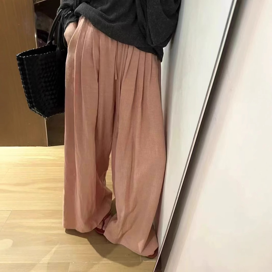 Hemp Versatile Casual Wide-Leg Pants for Women, New Summer Style, Loose Fit, Slimming Wide-Leg Long Pants with a High-End Feel