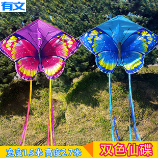 New Internet Celebrity Pink and Blue Fairy Butterfly Butterfly Triangle Kite Long Tail Cartoon Kidsren and Adults Hot Selling Breeze Easy to Fly Stall