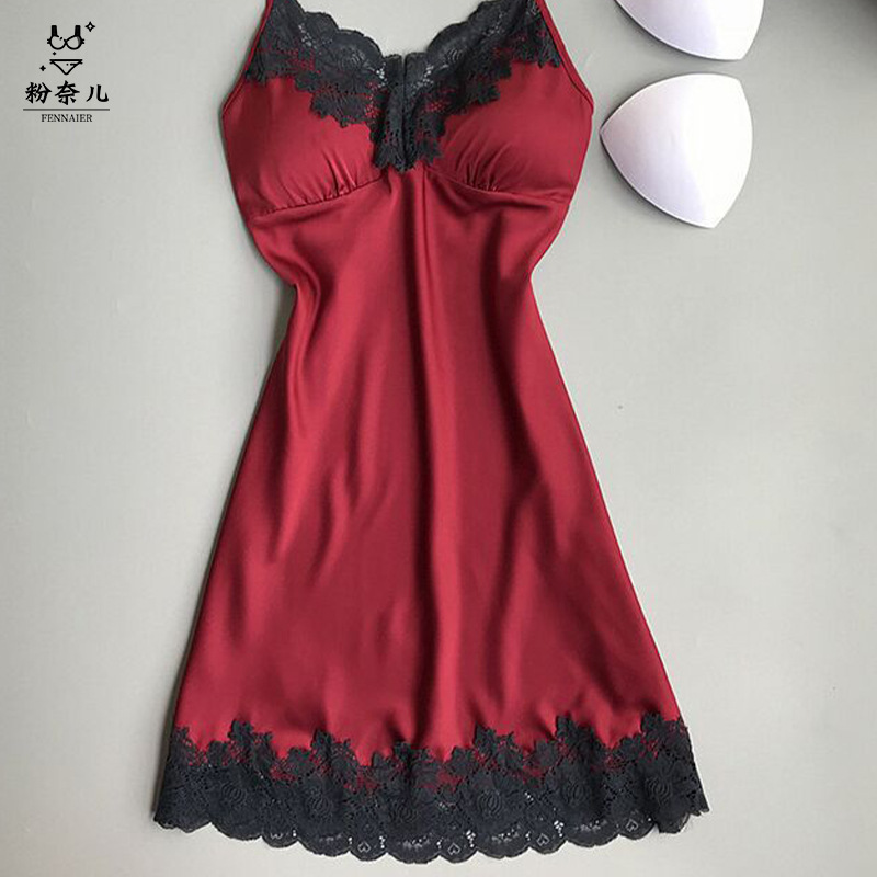 Sexy pijamas suspender camisón fino borde de encaje sexy seductora seda desgaste del hogar