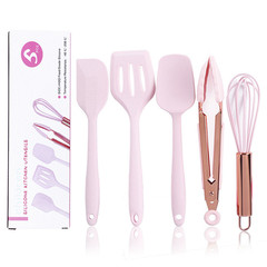 Nordic mini silicone kitchenware set rose gold child cooking spoon, spatula, whisk, scraper baking tools