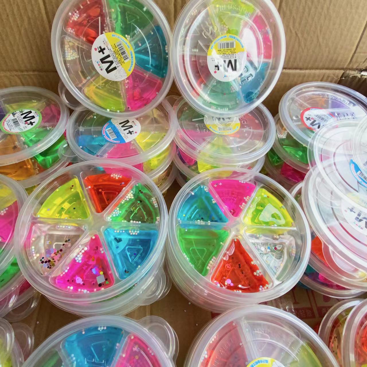 Juguetes para niños, barro de cristal, barro de color, barro de cristal de seis colores, arcilla de bricolaje, pegamento espumoso redondo de seis compartimentos, pegamento Slime M