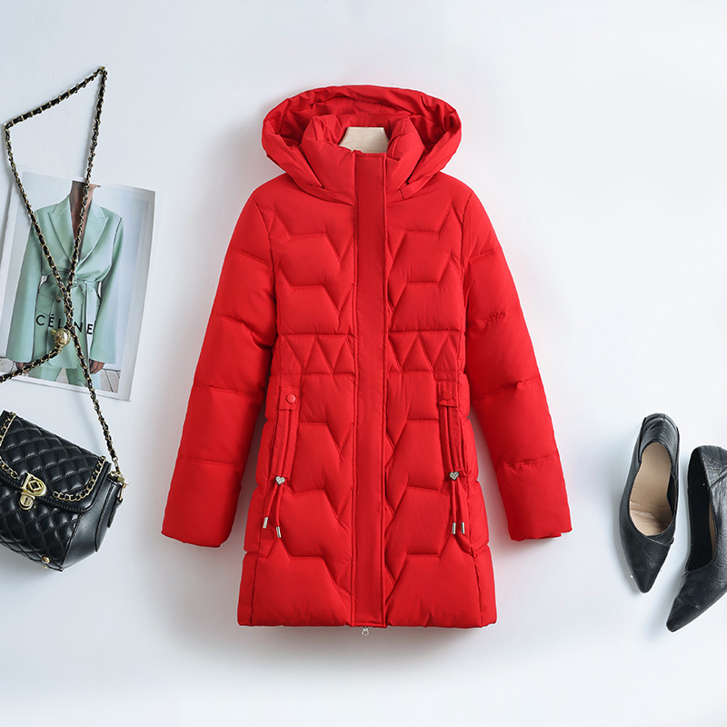 2025 invierno plumón de algodón mujer larga encapuchada delgada de comercio exterior algodón chaqueta de algodón pan chaqueta