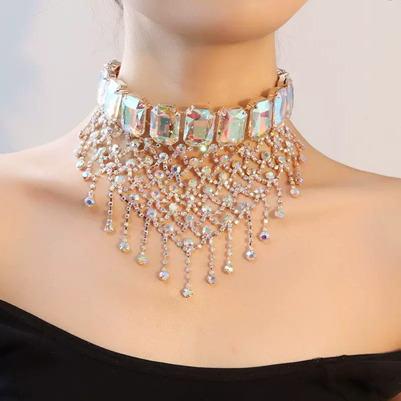 欧美风满钻多层流苏颈链女Choker高级感性感配饰百搭水滴项链项圈