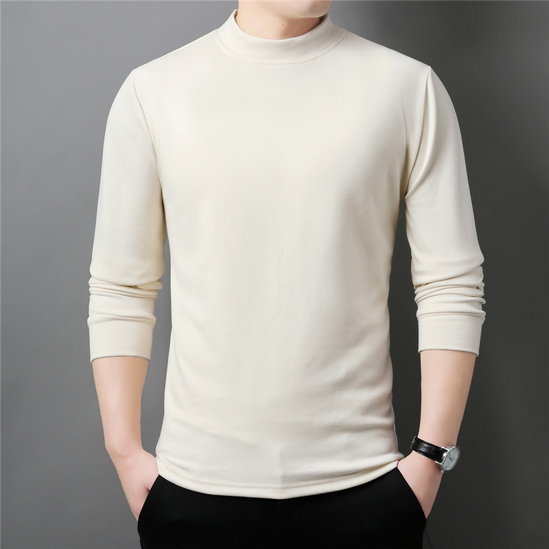 High-grade Wool Silk Velvet Men's Sweater Autumn and Winter Warm Base Shirt Half-high Collar Long-sleeved T-shirt Top