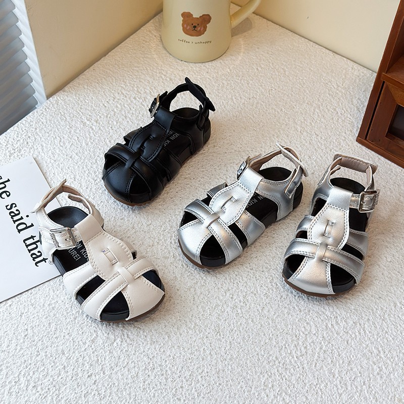 Sandali romani intrecciati in stile coreano da ragazza, semplici, a punta chiusa, estate 2026, suola morbida, scarpe da spiaggia, alla moda, con tacco piatto e traforato._voghion.com