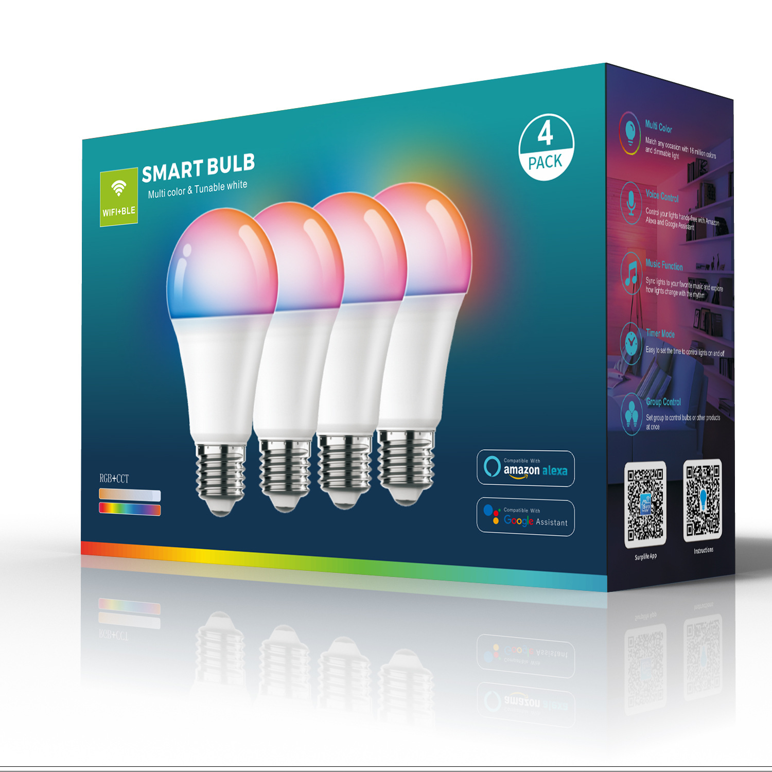 TEMU跨境9/10W五路廠家WiF智能i燈泡七彩alexaGoogle語(yǔ)音控制套裝