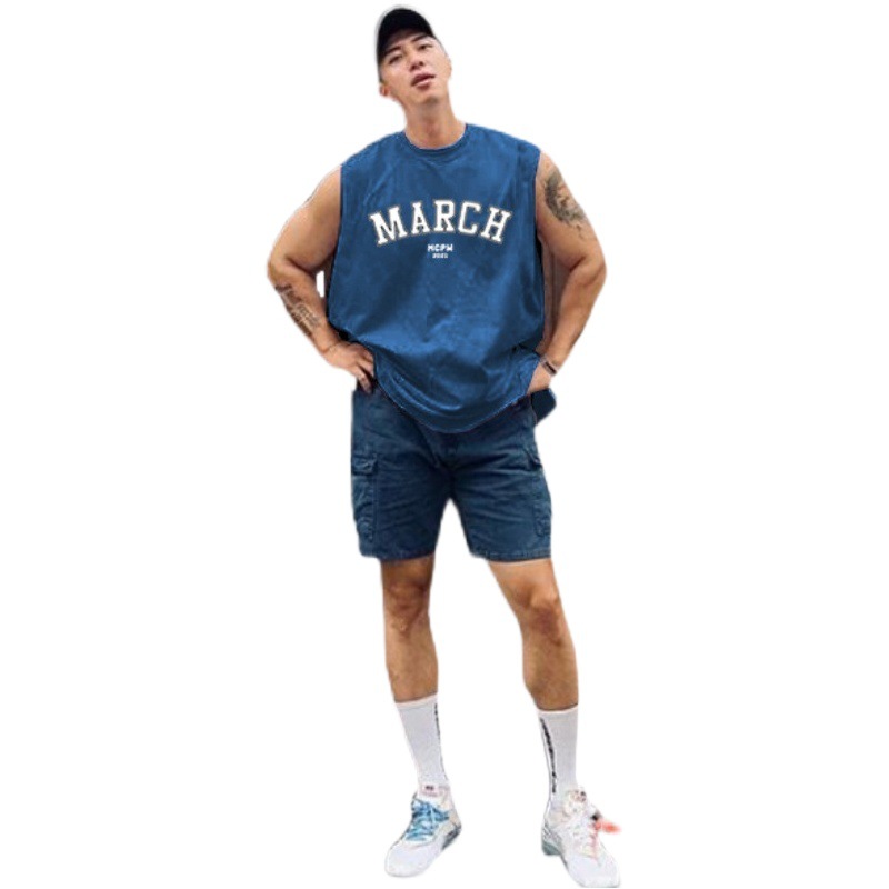 MCW summer vest men's casual waistcoat round neck running sports sleeveless T-shirt fitness clothes trendy 210902G