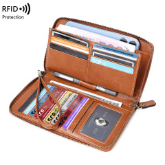 クロスボーダー新型RFID盗難防止ブラシレディース財布大容量ハンドバッグ欧米レトロマルチビットロングタイプ財布