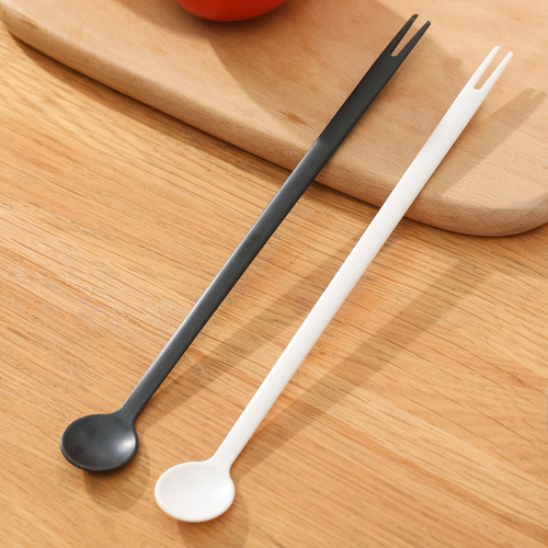 Kitchen fruit pick multifunctional fork and spoon integrated household mixing spoon tasting spoon commercial creative long handle fork wholesale