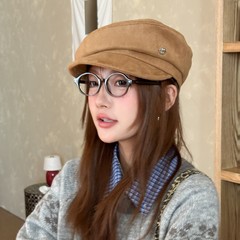 老钱风麂皮绒贝雷帽女款秋冬文艺做旧八角帽新款报童马术帽显脸小