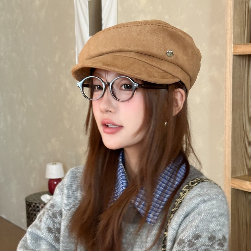 老钱风麂皮绒贝雷帽女款秋冬文艺做旧八角帽新款报童马术帽显脸小|undefined