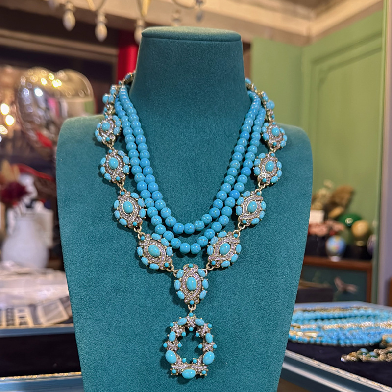 Blue turquoise organic necklace drop-shaped from pearl