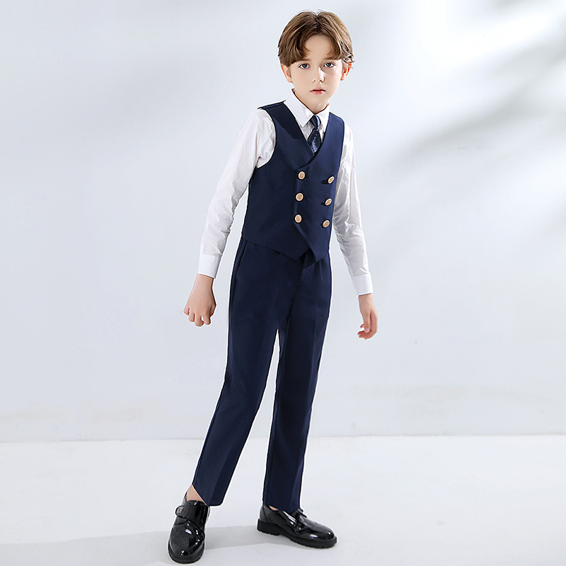 Traje para niños chaleco traje de niño gris estilo británico vestido flor niña traje anfitrión guapo de gama alta