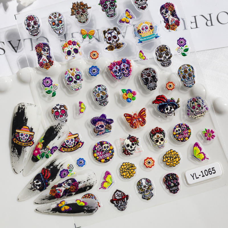 European and American Style Skull Nail Art Stickers 5D Embossed Stereo Creative Skull Nail Stickers Jewelry Yl Style