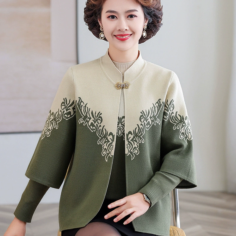 2023 осень и зима для матери Новое пальто костюм вязаный свитер 50-летней давности кардиган для женщин среднего и пожилого возраста пальто в иностранном стиле