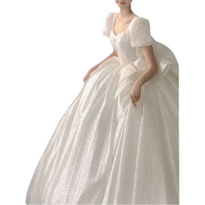 Vestido de novia ligero estilo francés, nuevo modelo 2026, vestido principal con cola, vestido elegante estilo forestal para mujeres embarazadas de baja estatura, vestido de novia vintage sencillo. image 1