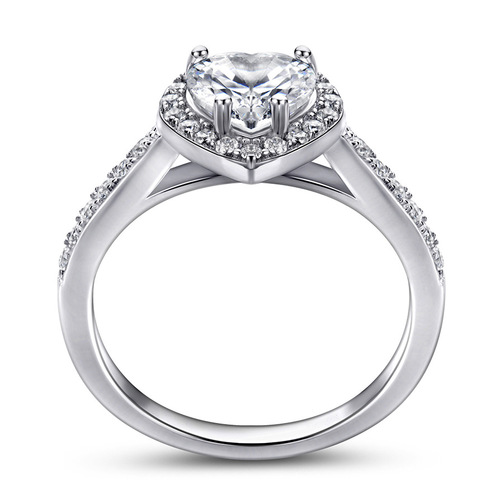 Tonglin European and American simulated diamond ring for women S925 sterling silver inlaid with zircon heart-shaped ring manufacturer Amazon best-selling