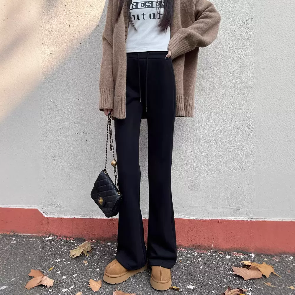 休闲裤女2025春秋新款高腰显瘦微喇裤小个子阔腿裤坠感修身喇叭裤