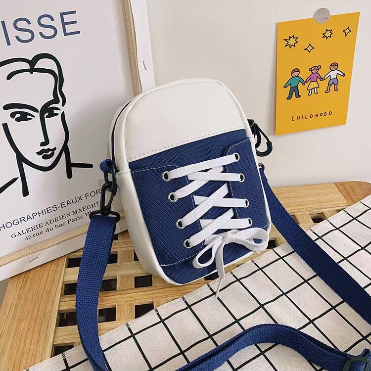 Korean Style Bag Female Internet Celebrity 2023 Female Bag New Ins Canvas Crossbody Bag Hong Kong Style Bag Student Shoulder Bag Splicing