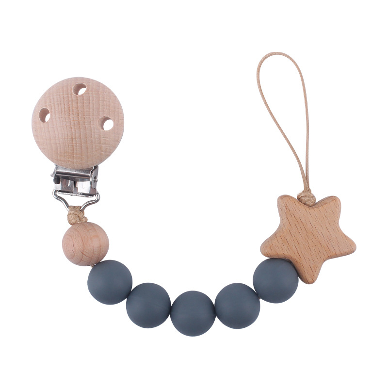 Nuevo bebé haya chupete clip calmante bebé cuentas de silicona estrella de haya de dibujos animados cadena de chupete cadena anti-gota