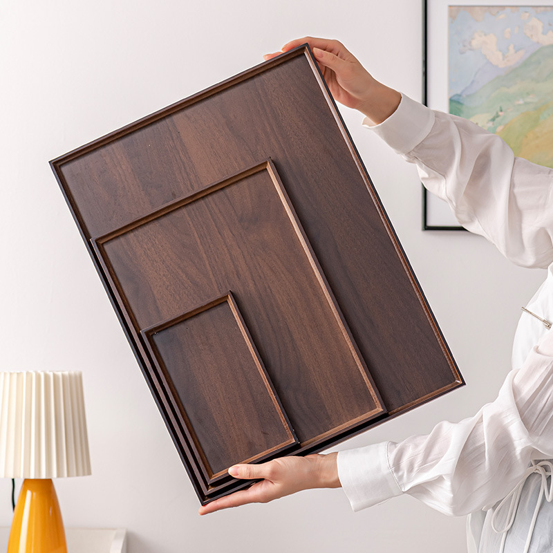 Wooden Tray for Tea Cup Walnut Color Tea Table Tea Set Tea Tray Light Luxury High-grade Sense Household Cooking Tea Fruit Tray