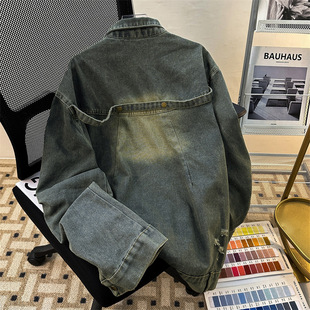 Free Shipping Design Sense Denim Jacket Men's 2025 Spring and Autumn New Fashionable Brand American Style High Street Retro Pluppies Handsome