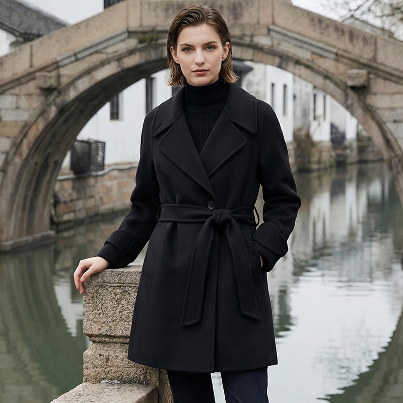 Double-Sided Wool Outwear Women's Mid-Length 2025 Spring New Woolen Outwear High-End Small Woolen Outwear