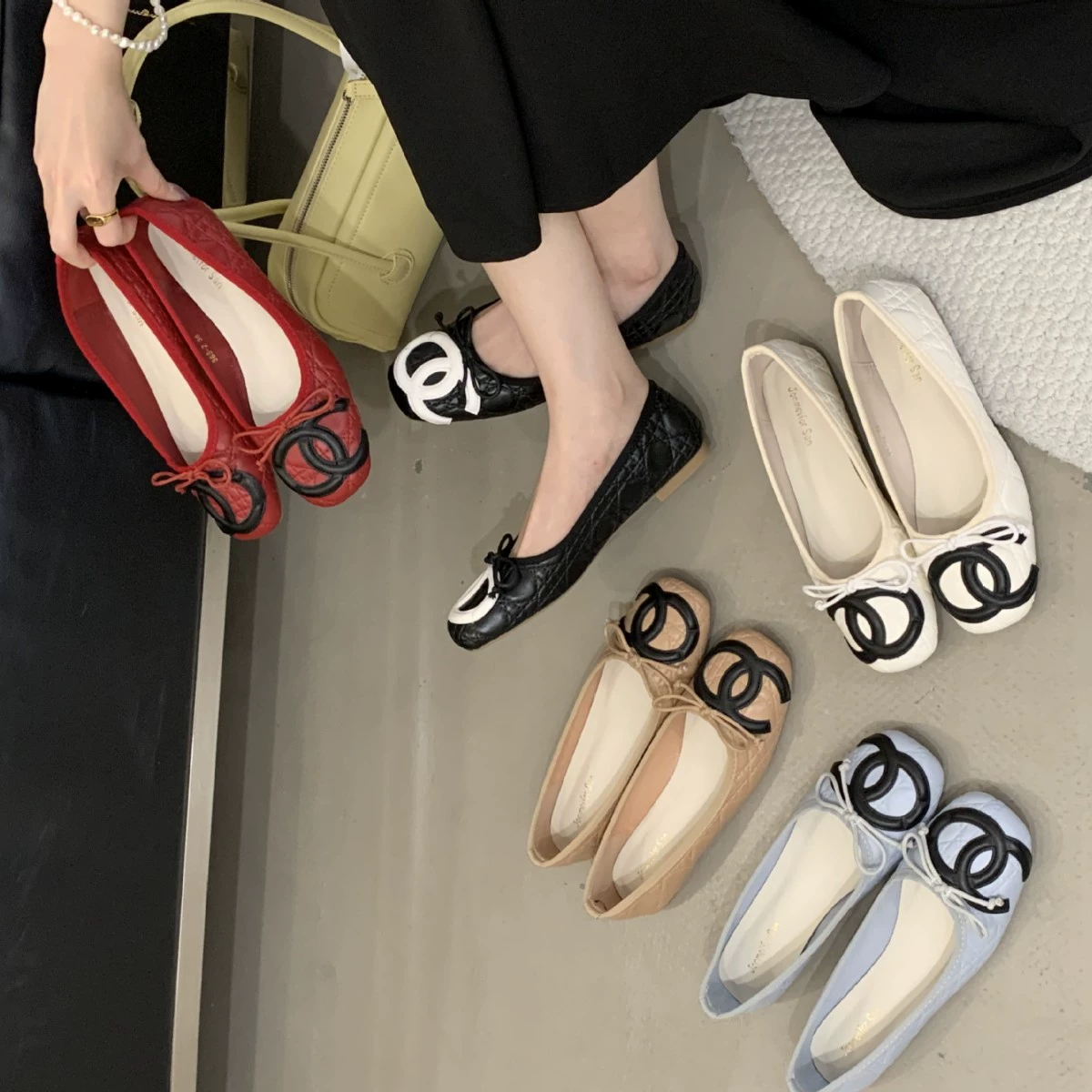2025 Xiaoxiangfeng Mid-season Kangpeng Bow Ballet Shoes Flat Single Shoes Women's Shoes