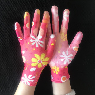Flower PU Palm Gloves Nylon 13 Needle Glue Gloves Various Color PU Palm Electrostatic Gloves Protective Gloves