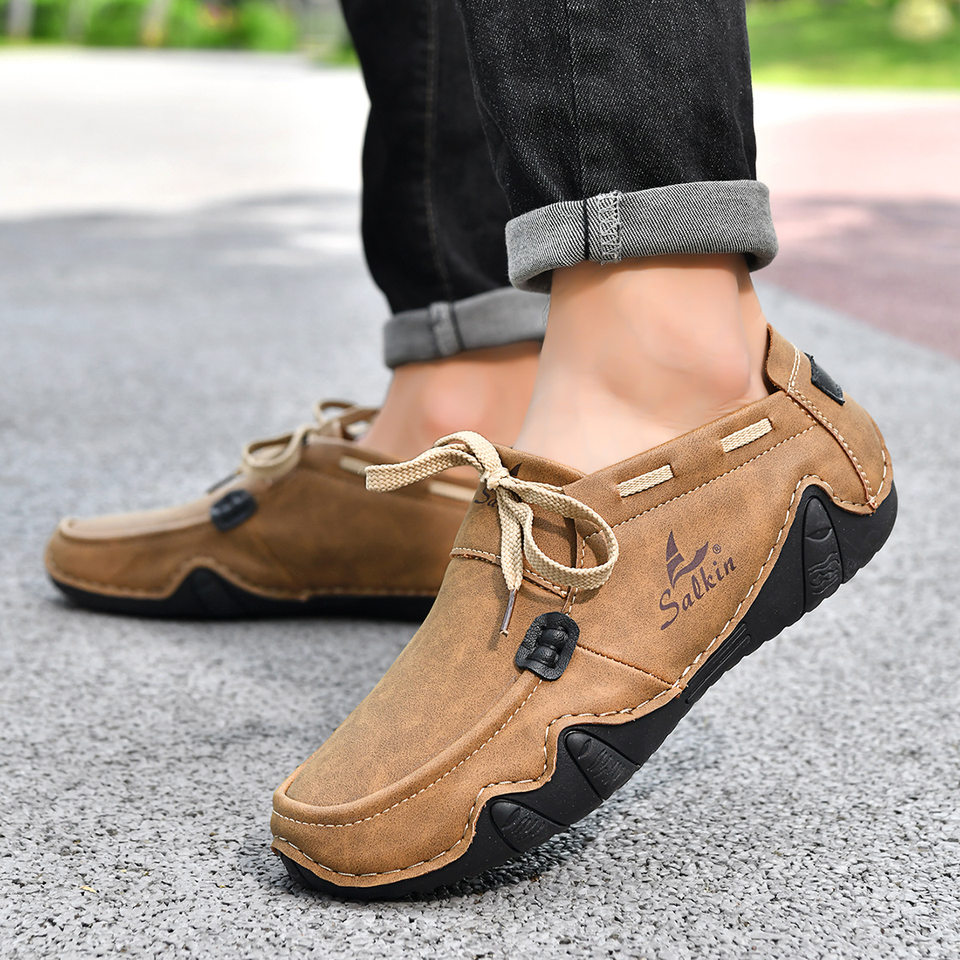 Giày lười nam cỡ lớn da heo khoét lỗ cổ cao, giày slip-on mũi tròn đế cao su — 2691 màu nâu, 2691 màu trắng, 2691 màu xanh lá cây, 2691 màu đen chi tiết 3