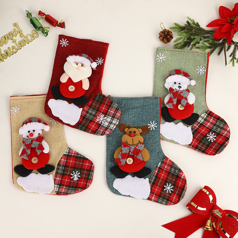 Cartoon Christmas socks Christmas snowman decoration gift bag pendant Santa Claus wishing candy bag ornaments