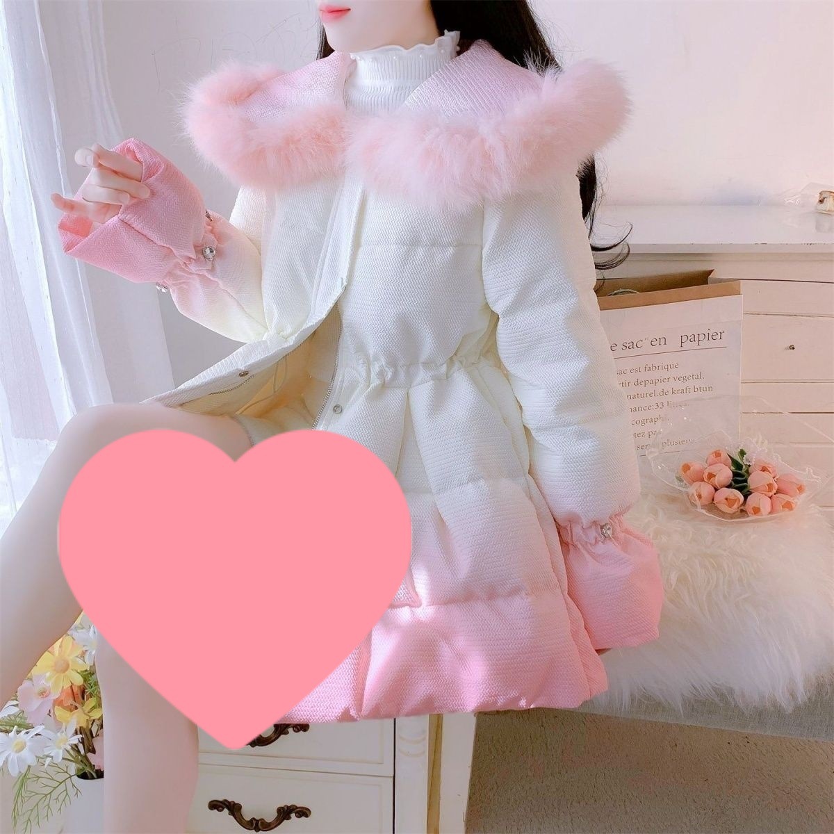 新款渐变小个子冬季中长款大衣甜美2025年白鸭绒羽绒服外套女